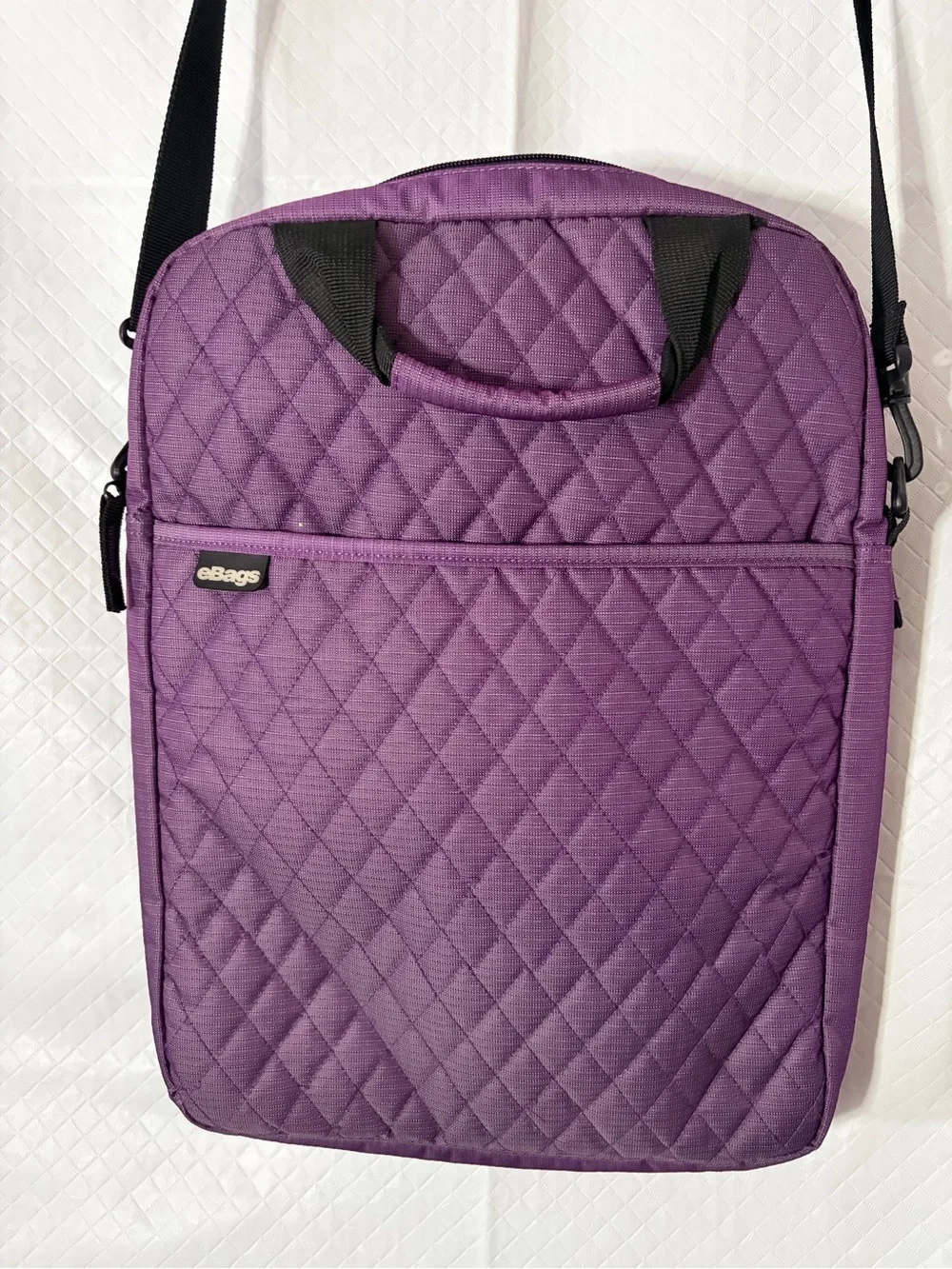 Quilted Purple Laptop Shoulder Bag with Adjustable Strap